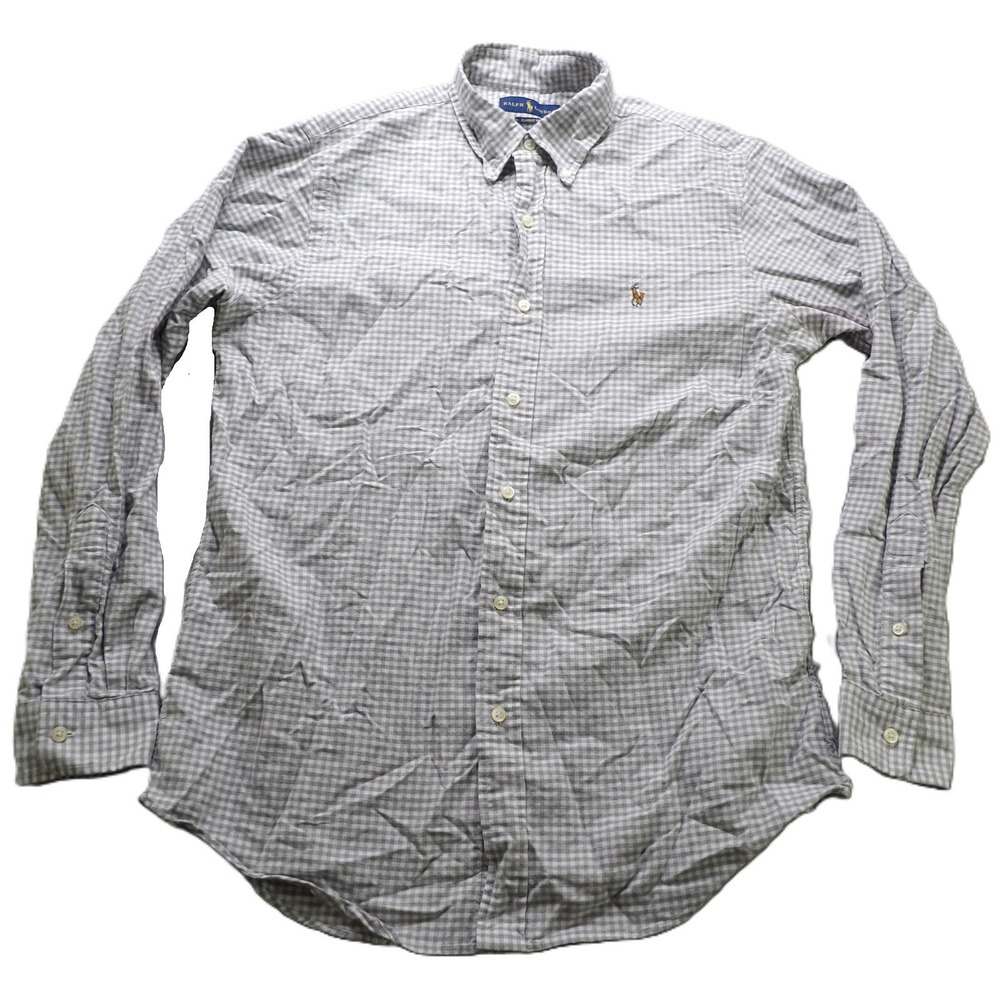 Ralph Lauren Men Medium Classic Fit Gingham Flesh Pony Button Shirt LS Gray OCBD
